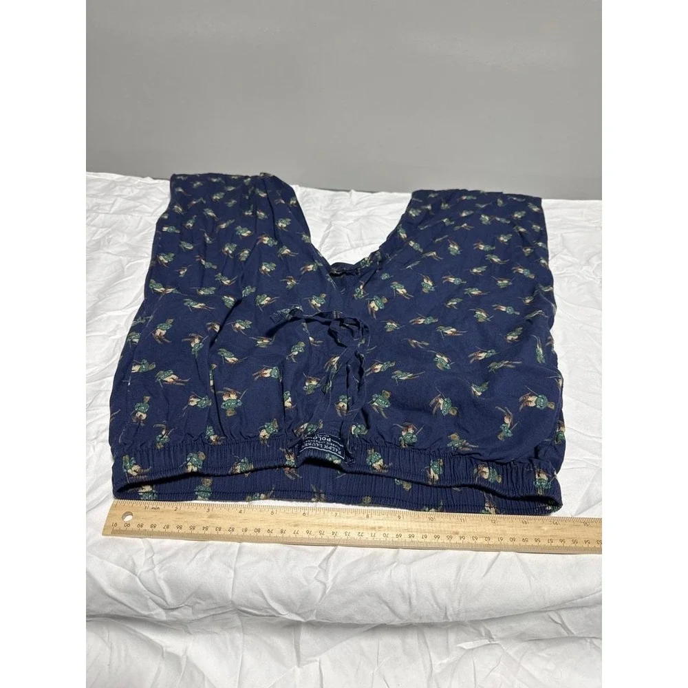 Ralph Lauren Polo Bear Pajama Pants Mens Medium Navy Blue Skiing Bear Cotton